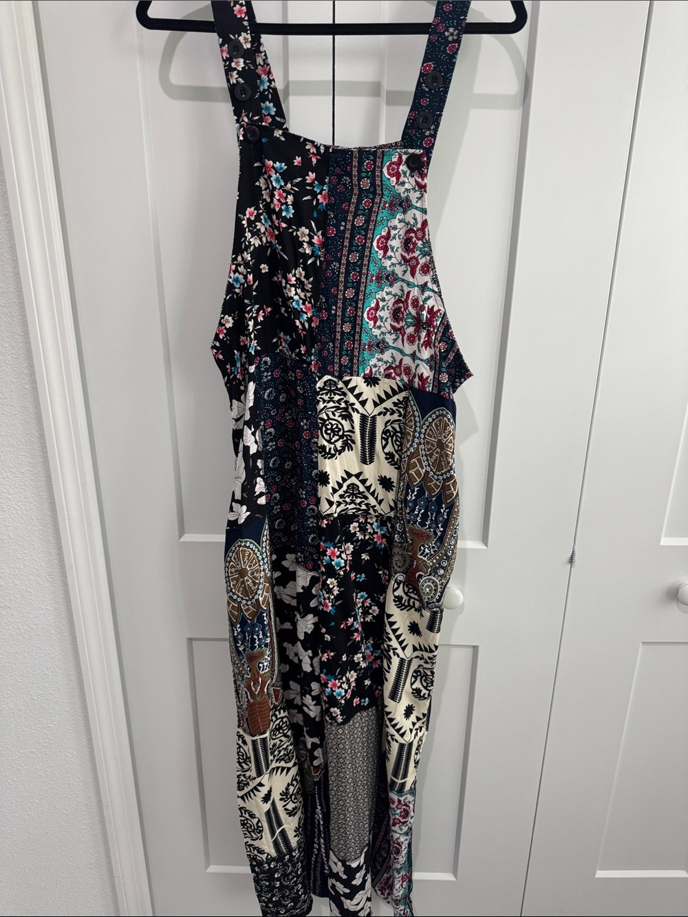 Boho Patchwork Jumpsuit - Black Multicolor
